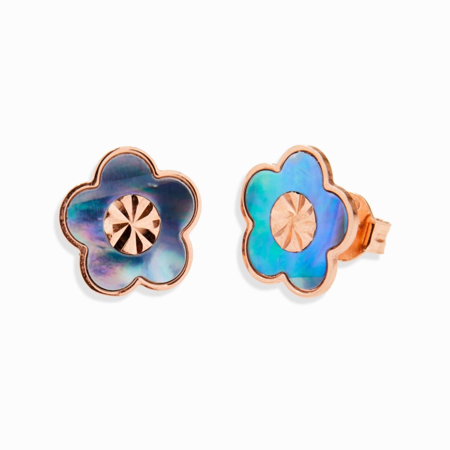 Blue Mother Of Pearl Flower Earstuds