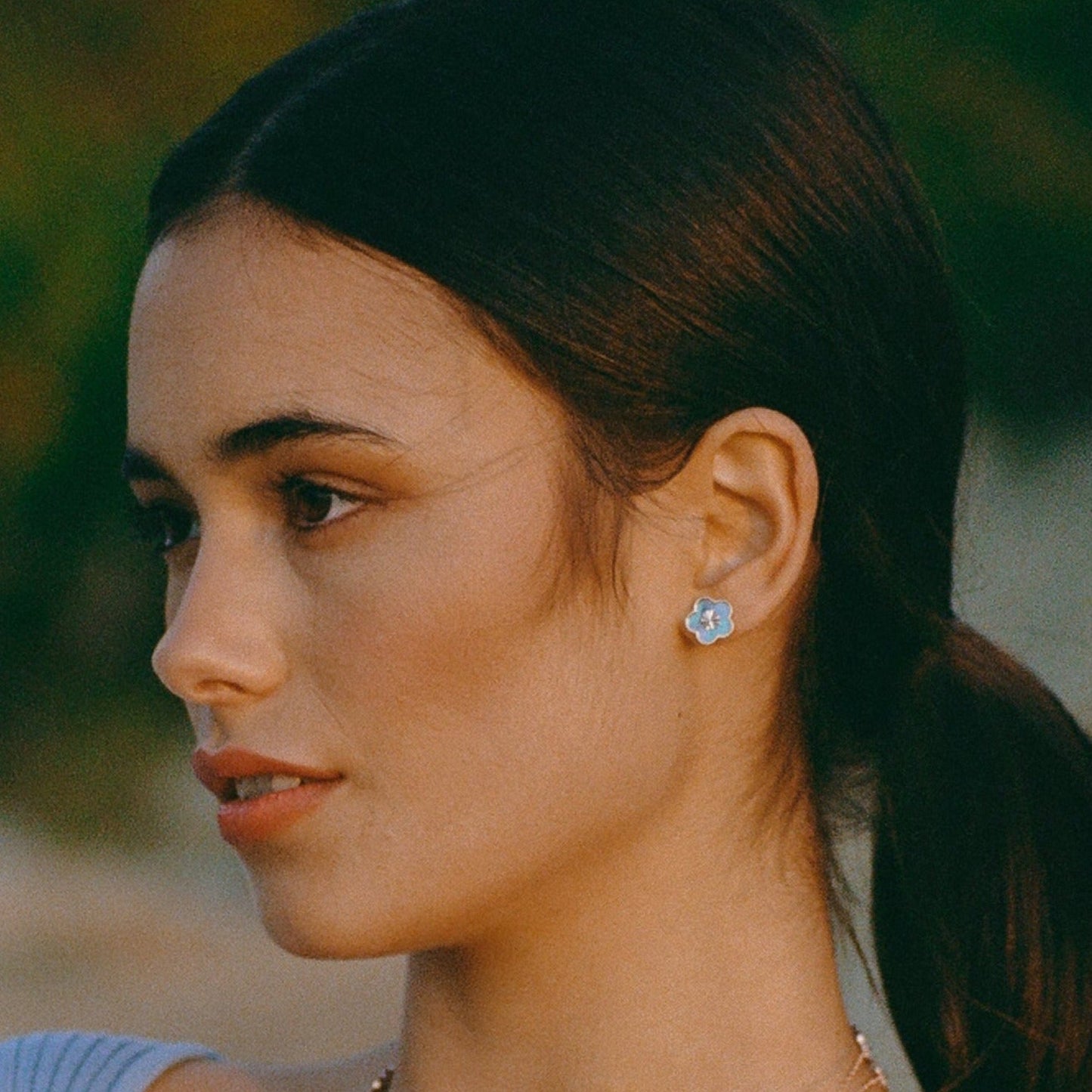 Blue Mother Of Pearl Flower Earstuds