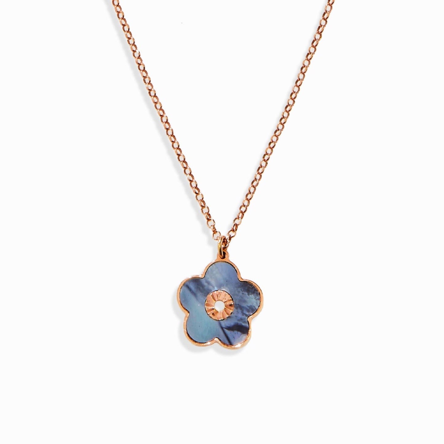 Blue Mother Of Pearl Flower Pendant Necklace