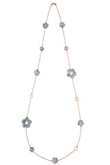 Blue Mother Of Pearl Multi Flower Pendant Necklace