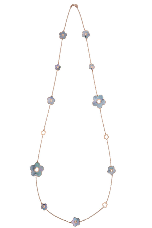 Blue Mother Of Pearl Multi Flower Pendant Necklace