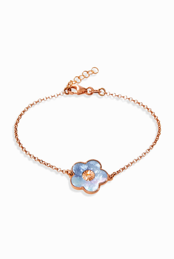 Blue Mother Of Pearl Flower Pendant Bracelet