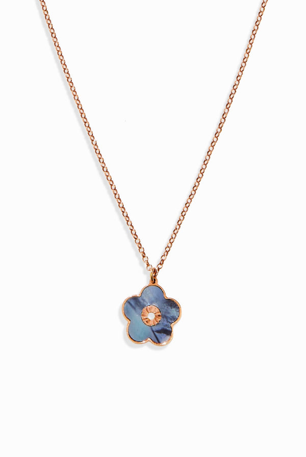 Blue Mother Of Pearl Flower Pendant Necklace